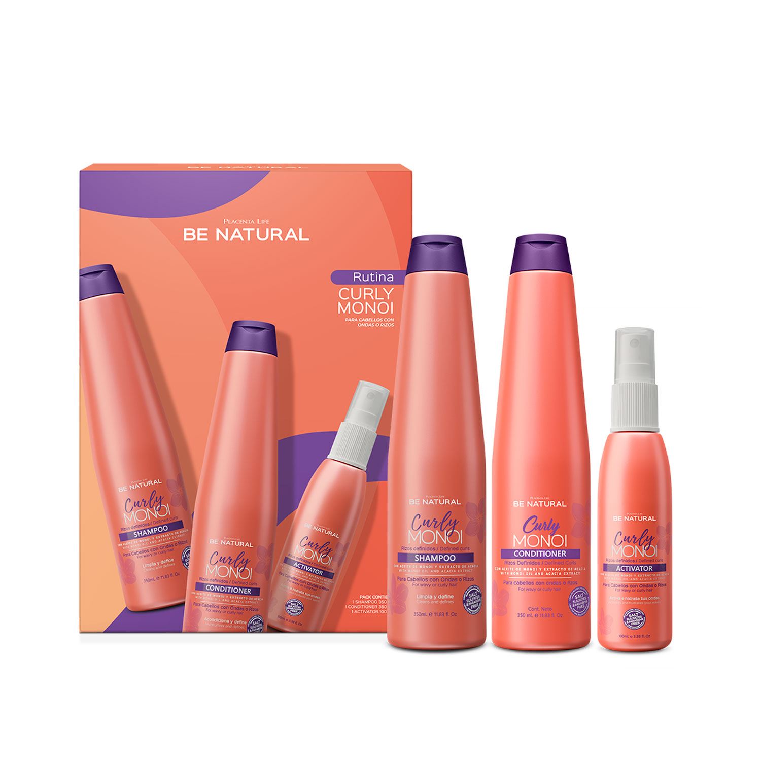 Be Natural Curly Monoi Shampoo + Conditioner + Activador Pack
